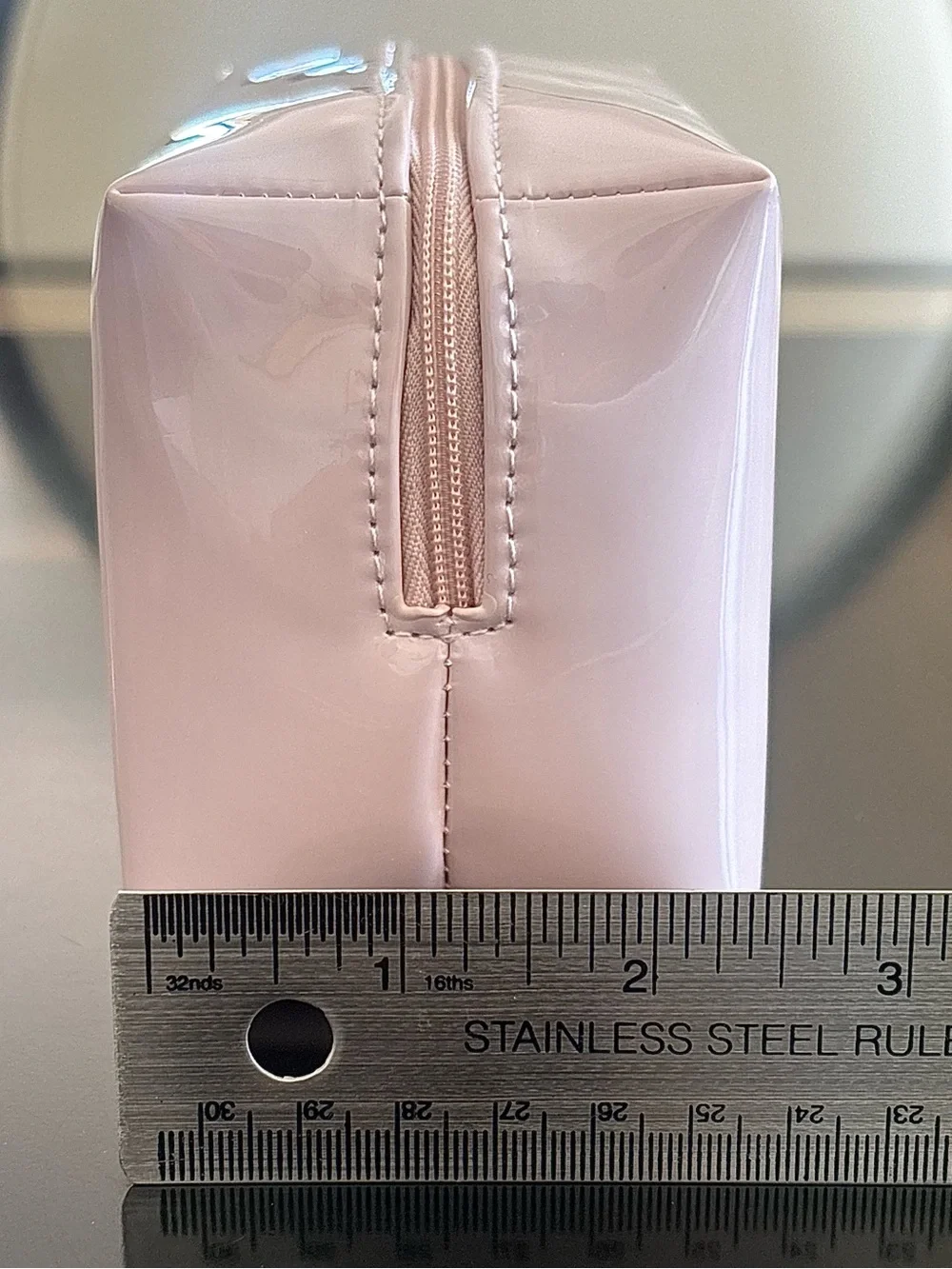 Dior beauty light pink glossy cosmetic bag with embossed CD logo